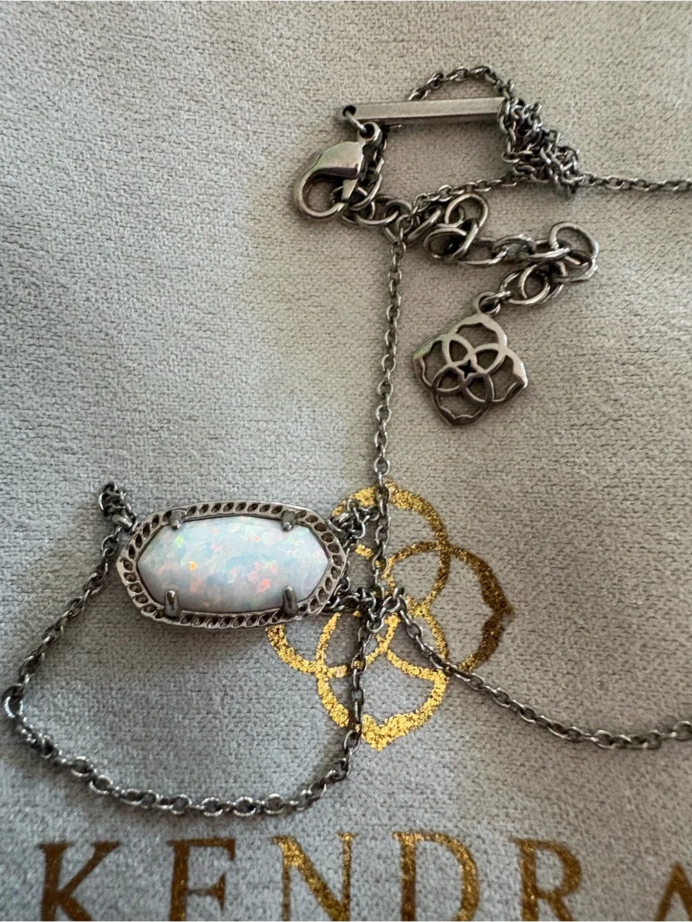 Kendra Scott Silver Iridescent Opal Pendant Necklace